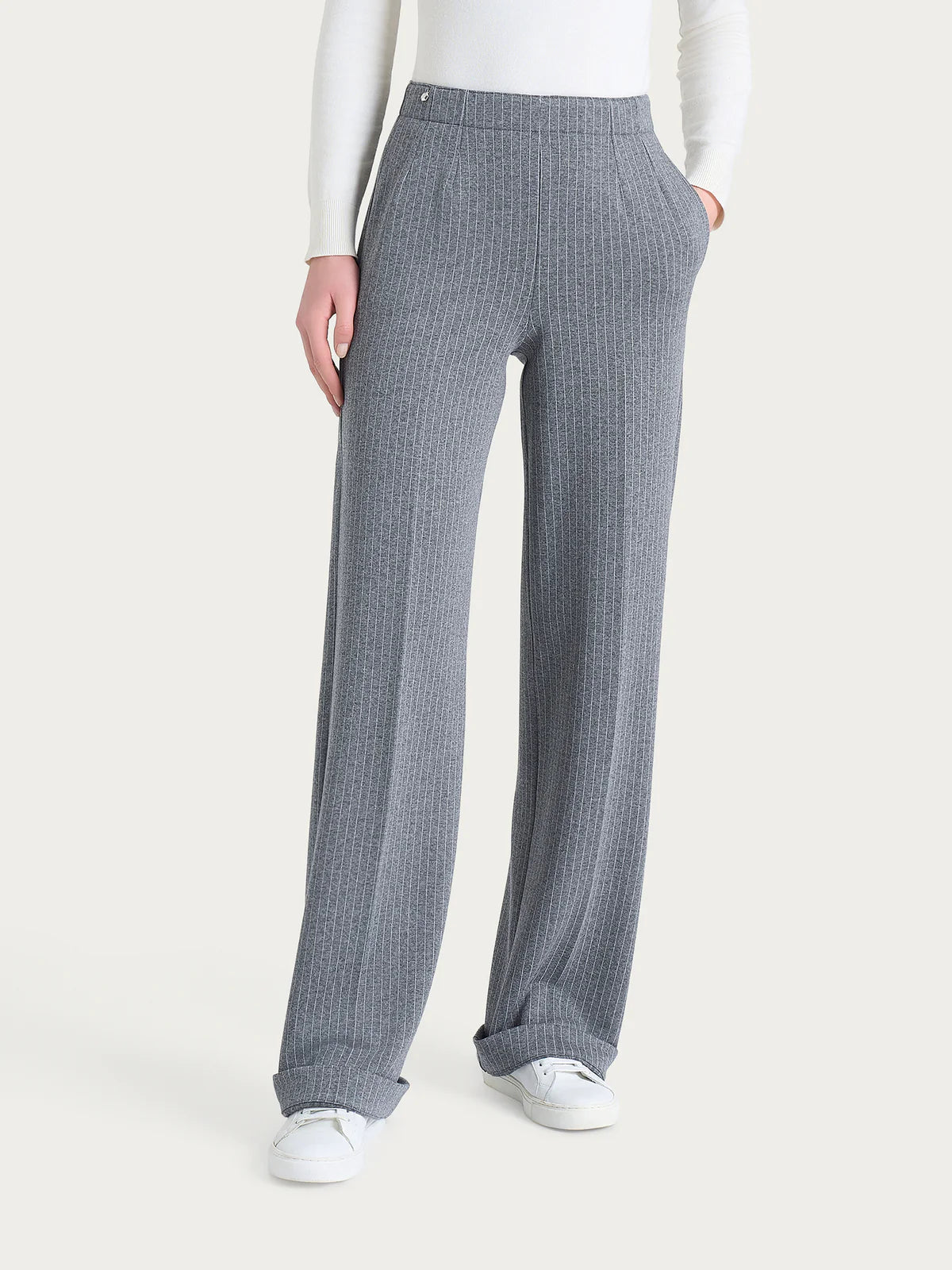 Pantalone Ragno gessato ampio con tasche in Eco Jacquard art.