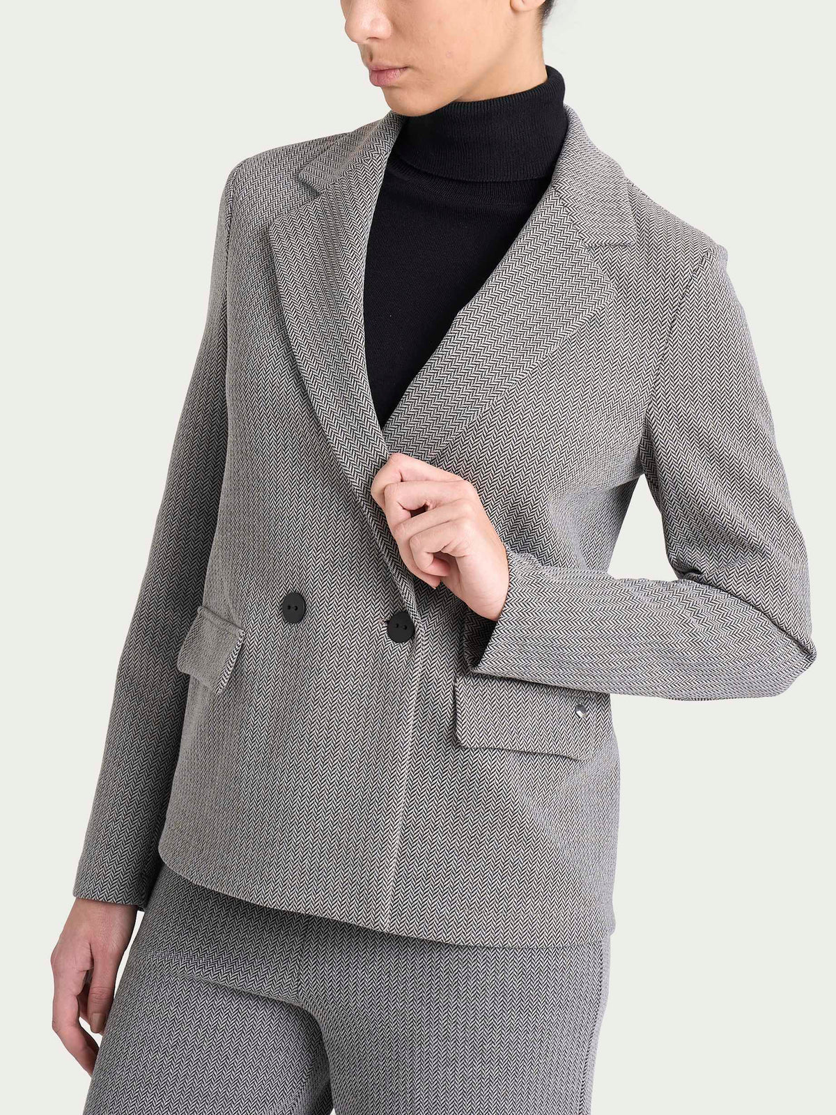 Blazer Ragno doppio petto con fantasia a spina di pesce in Eco Jacquard art. DR83G6