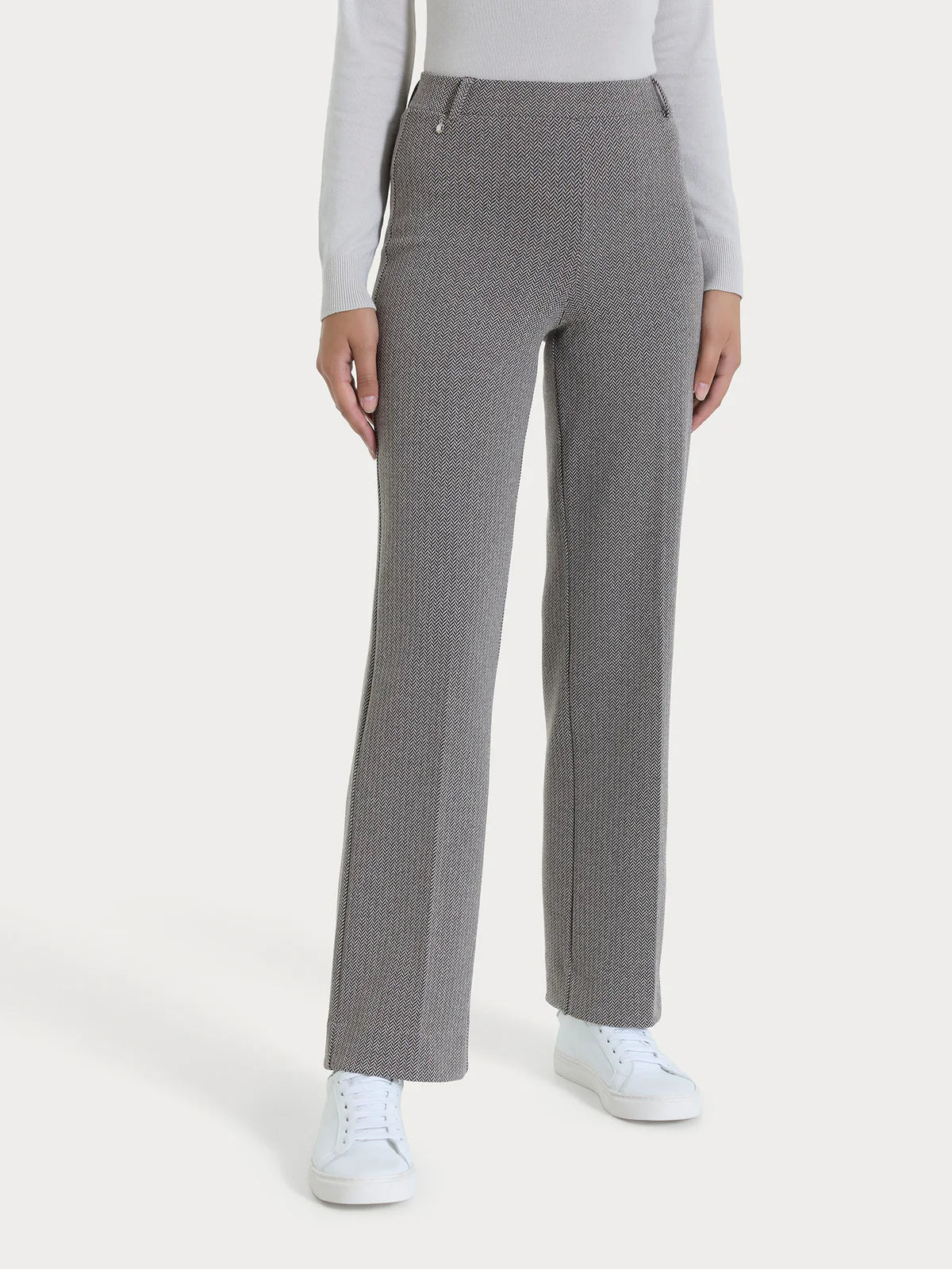 Pantalone Ragno ampio con fantasia a spina di pesce in Eco Jacquard art: DR83PE