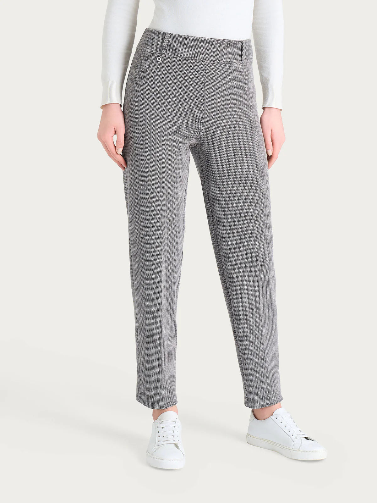 Pantalone Ragno a carota con fantasia a spina di pesce in Eco Jacquard art: DR83PF