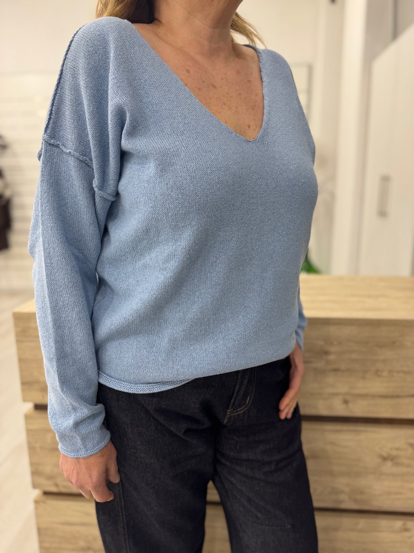 Maglia cotone over scollo V