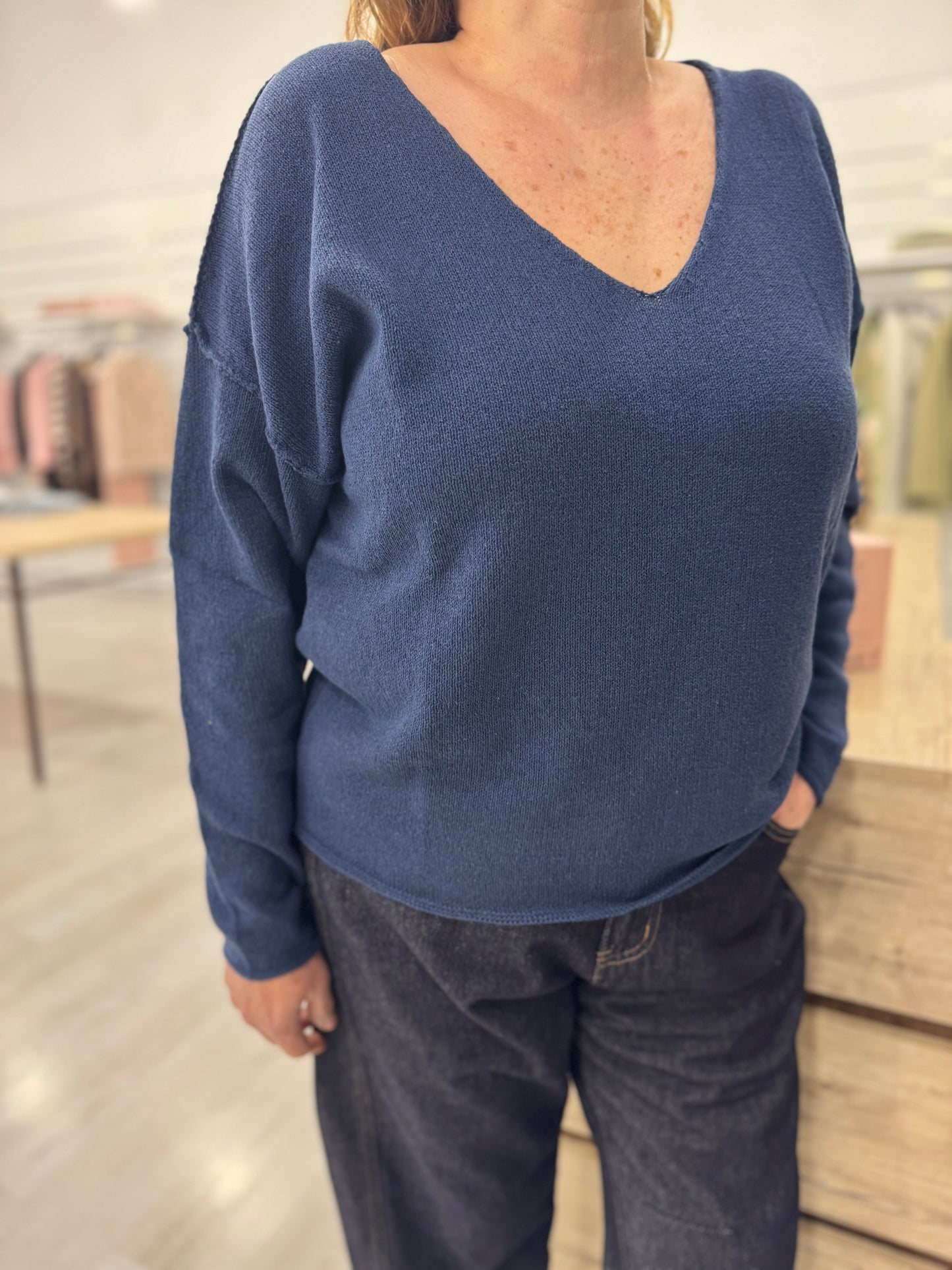 Maglia cotone over scollo V