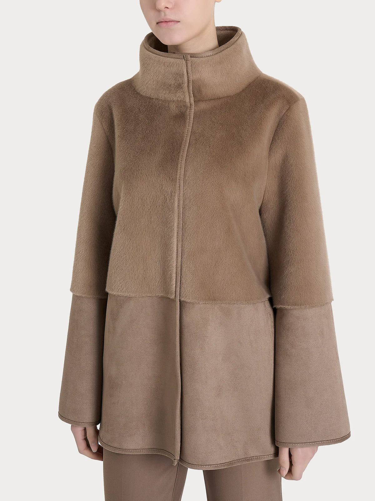 Giacca Ragno lunga con collo alto double-face in Vegan Shearling art. DQ48KF