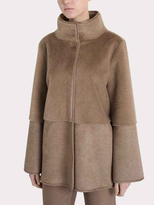 Giacca Ragno lunga con collo alto double-face in Vegan Shearling art. DQ48KF