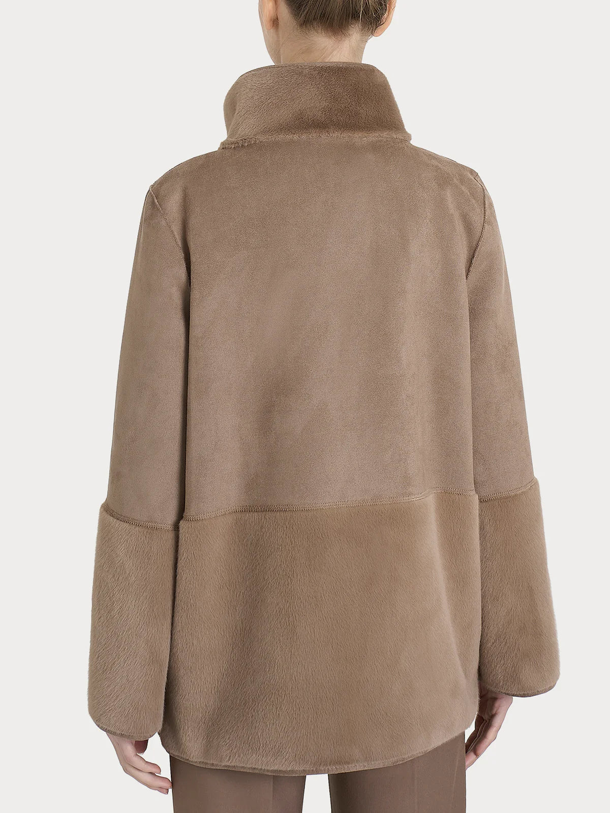 Giacca Ragno lunga con collo alto double-face in Vegan Shearling art. DQ48KF