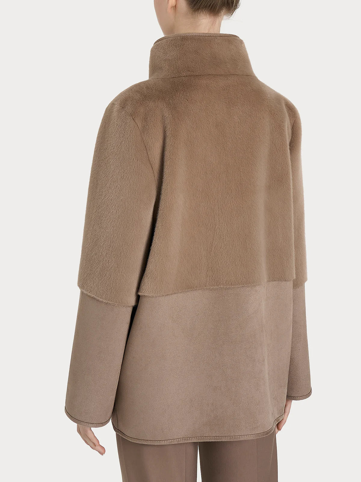 Giacca Ragno lunga con collo alto double-face in Vegan Shearling art. DQ48KF