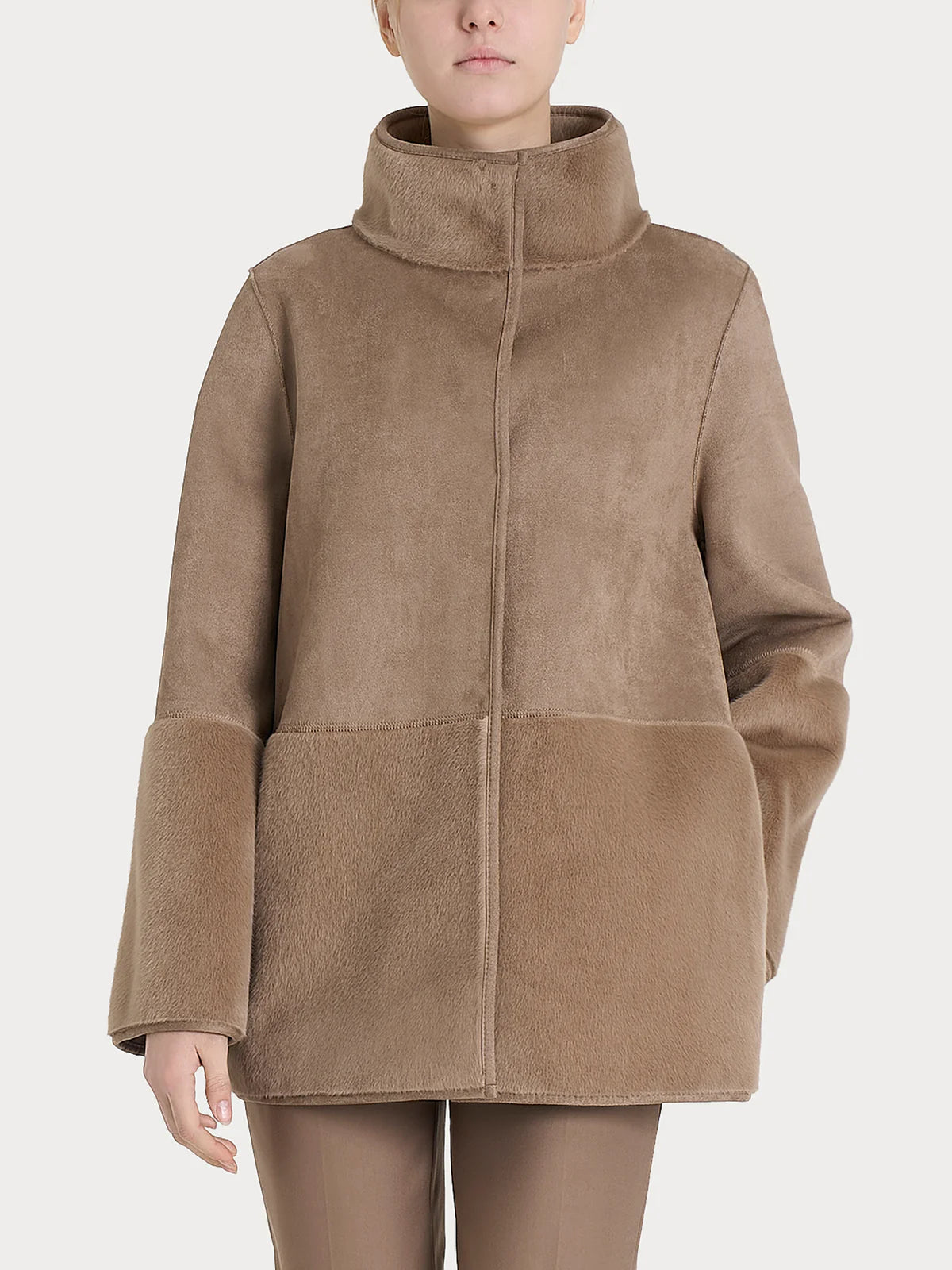 Giacca Ragno lunga con collo alto double-face in Vegan Shearling art. DQ48KF
