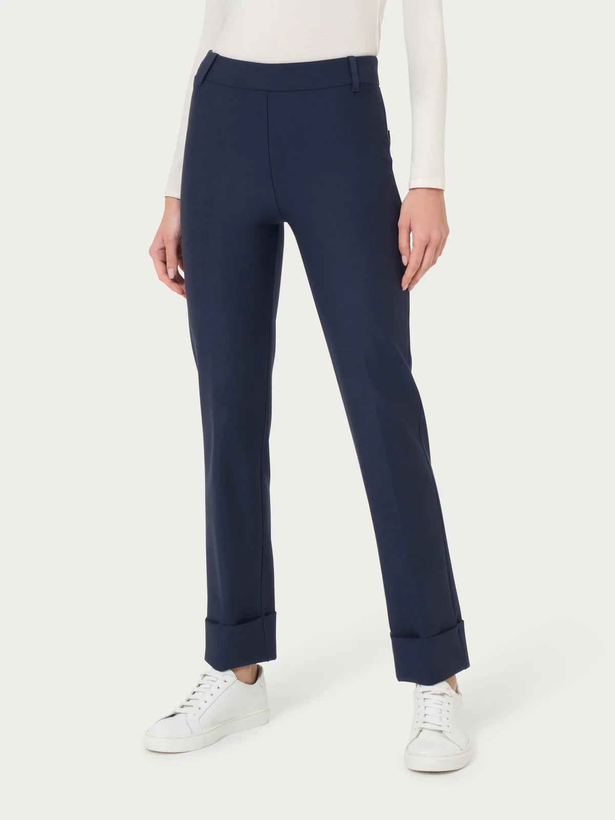 Pantalone Ragno slim dritto con risvolto in Compact art: D091PW