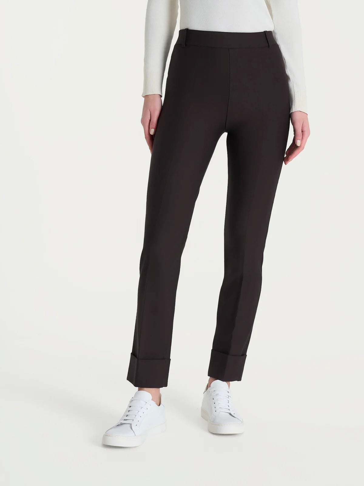 Pantalone Ragno slim dritto con risvolto in Compact art: D091PW