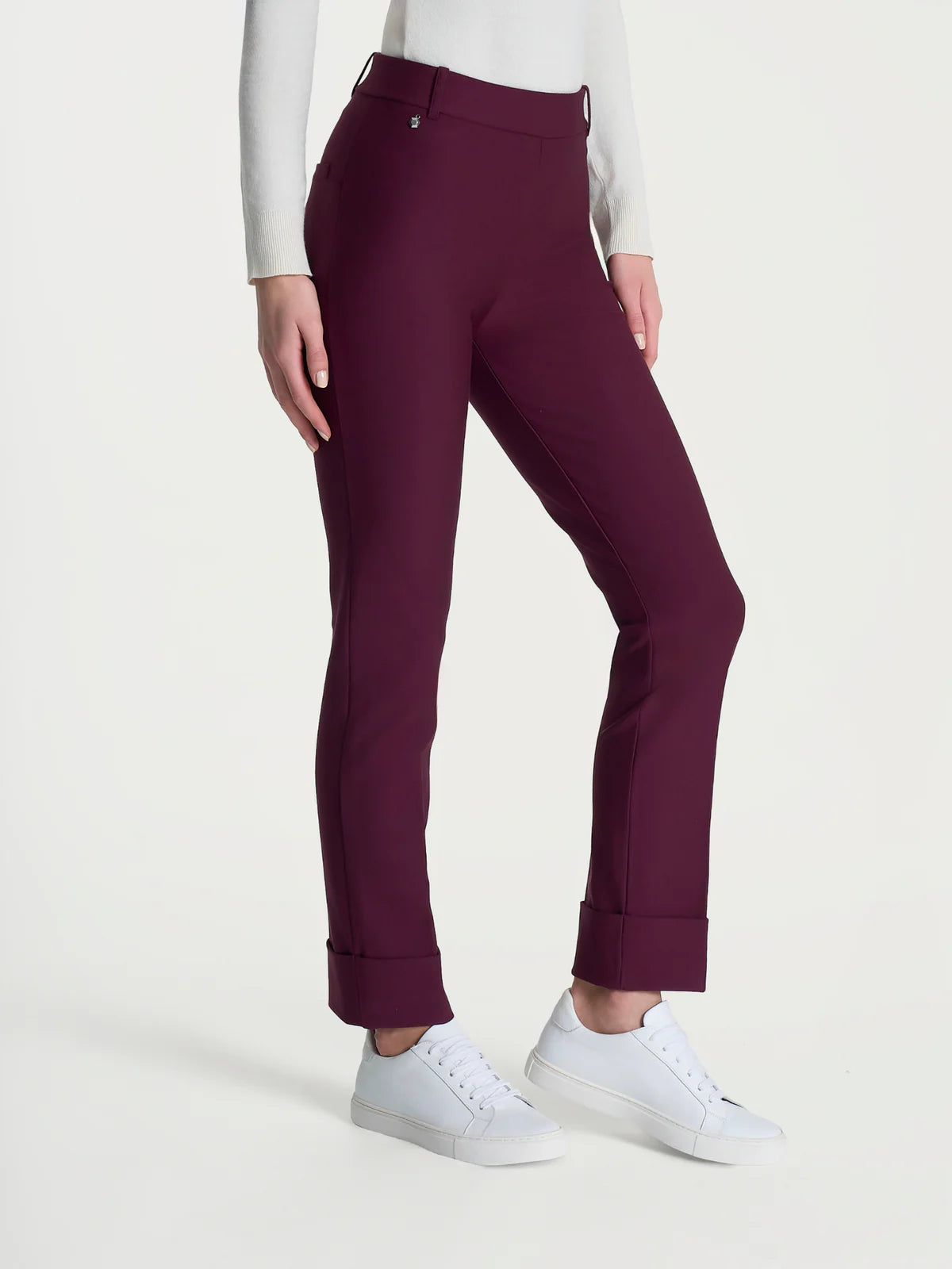 Pantalone Ragno slim dritto con risvolto in Compact art: D091PW